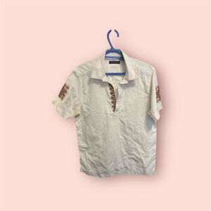 Kenneth Cole Cream Short Sleeve Shirt with Brown Accents